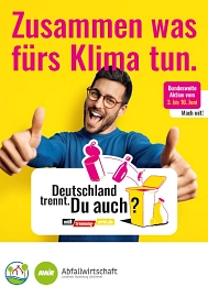 Plakat mit gelbem Hintergrund. Daruf die Aufschrift: Zusammen was fürs Klima tun. © Duale Systeme Deutschland